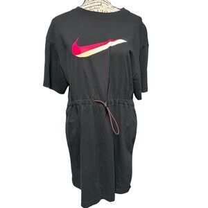 NIKE Sportswear Icon Clash Women's Black Knit Dress Drawstring Waist Size Medium
